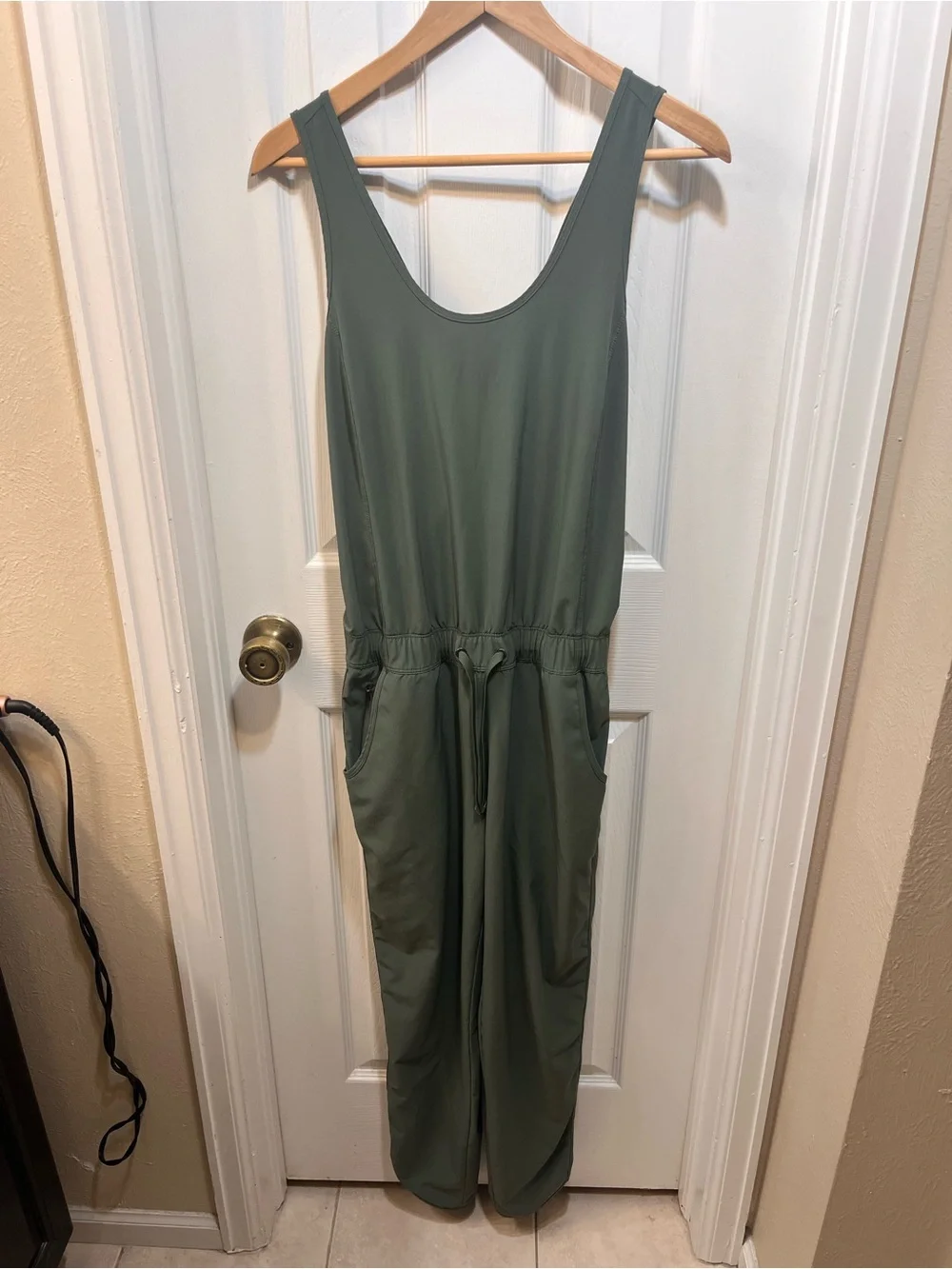 Patagonia Olive Green Sleeveless Drawstring Jogger Jumpsuit - Picture 3 of 6